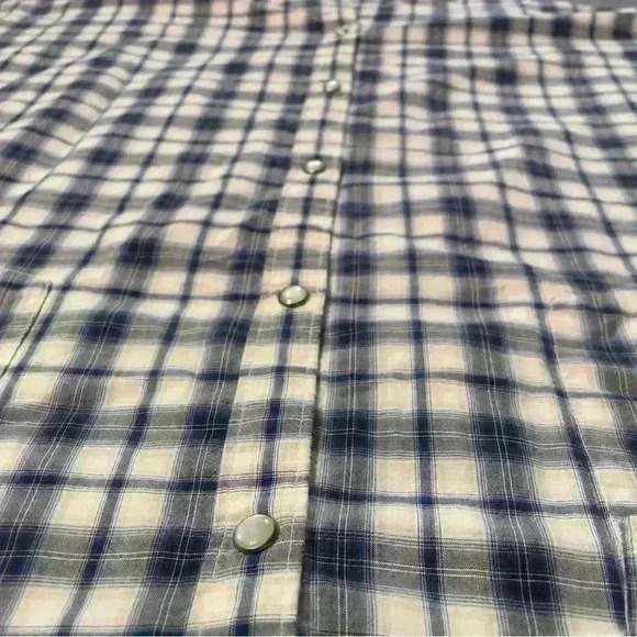 J. Ferrar Mens Western Pearl Snap Shirt Short Sleeve 4XL 20-20.5 Blue Plaid - Picture 7 of 10